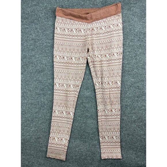 Kavu Leggings Women's Small Ivory Brown Aztec Tribal Print Ankle Knit Pull On - Picture 1 of 9